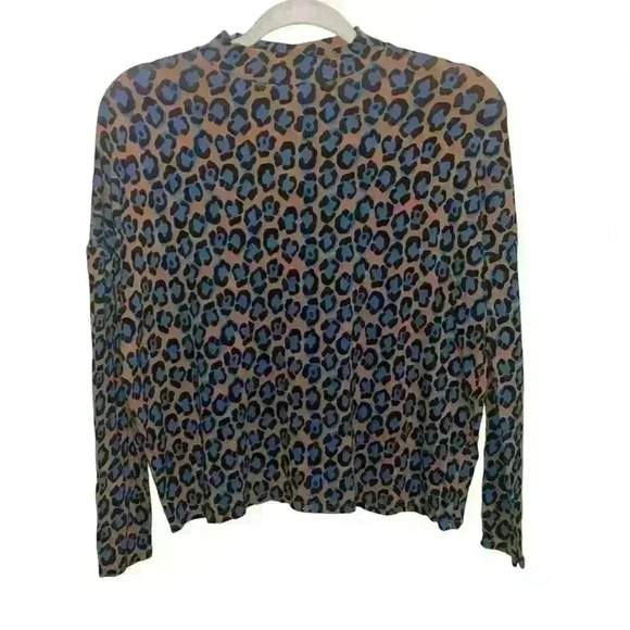 Topshop Animal Print Long Sleeve Top Blue Cheetah Print Size 4 - Picture 2 of 4